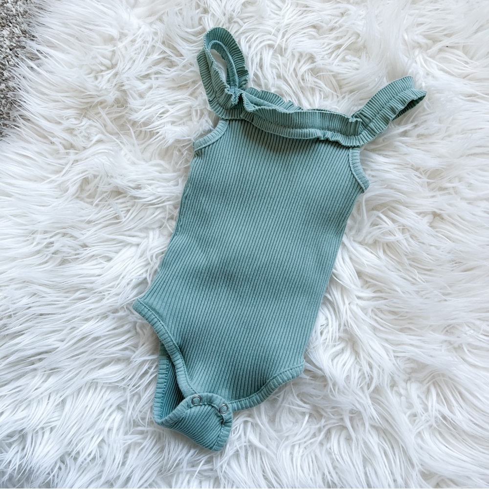 Boutique Ribbed Ruffle Bodysuit Sage Green 18M-24M